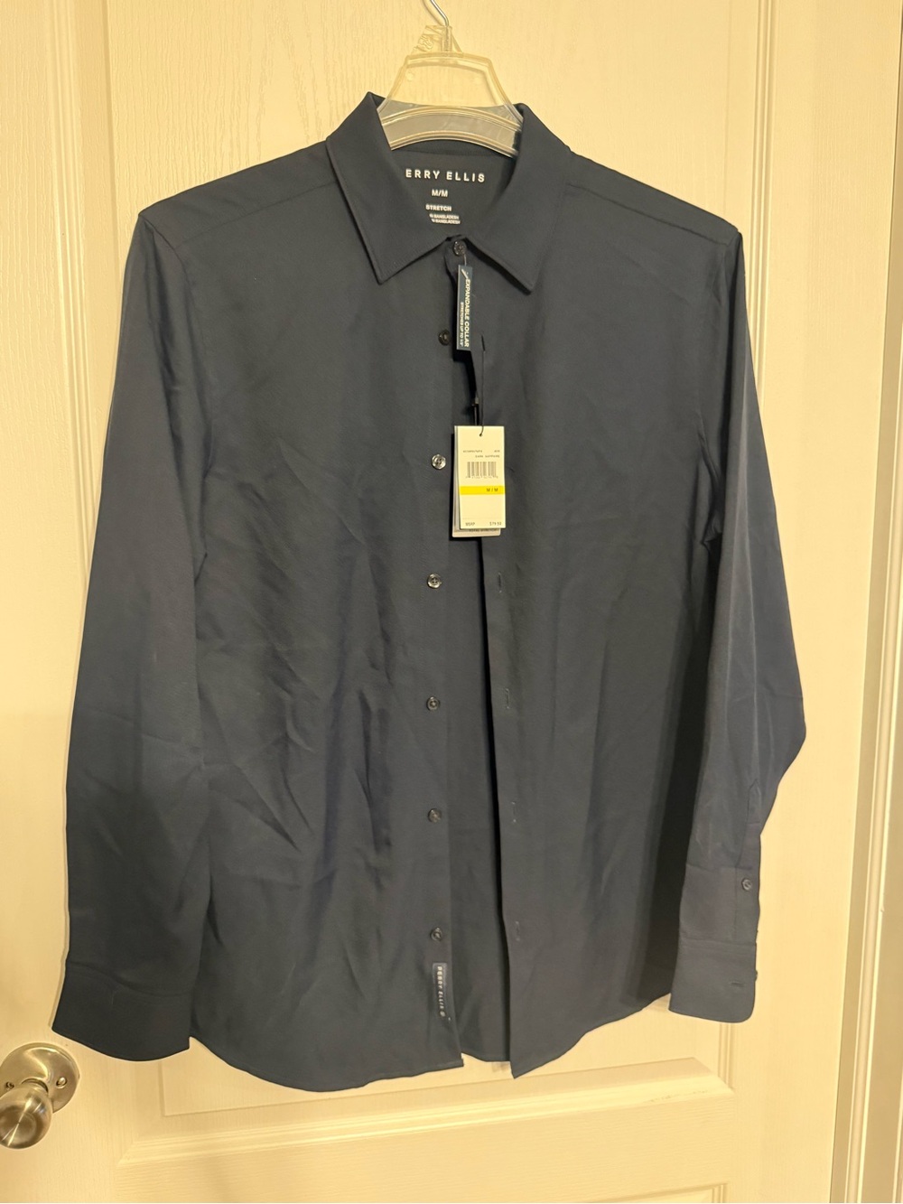 Perry Ellis Navy Blue Long-Sleeve Button-Down Dress Shirt